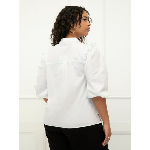 Eloquii  Elements Women's Plus Size Puff Sleeve Shirt With Ruffles - Picture 2 of 10